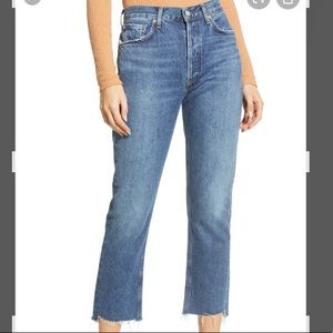 AGOLDE Riley High Waist Fray Hem Crop Straight Leg